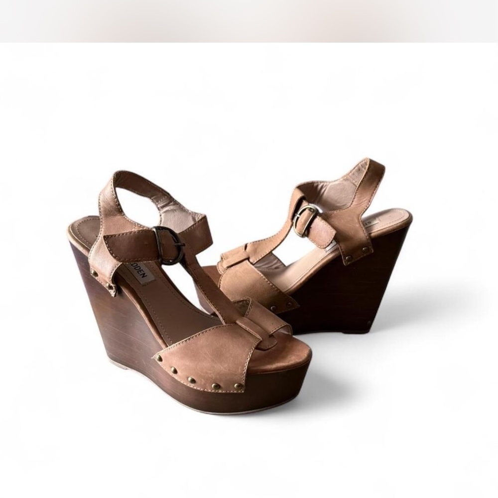 Steve Madden Brown Leather Wedge Sandals